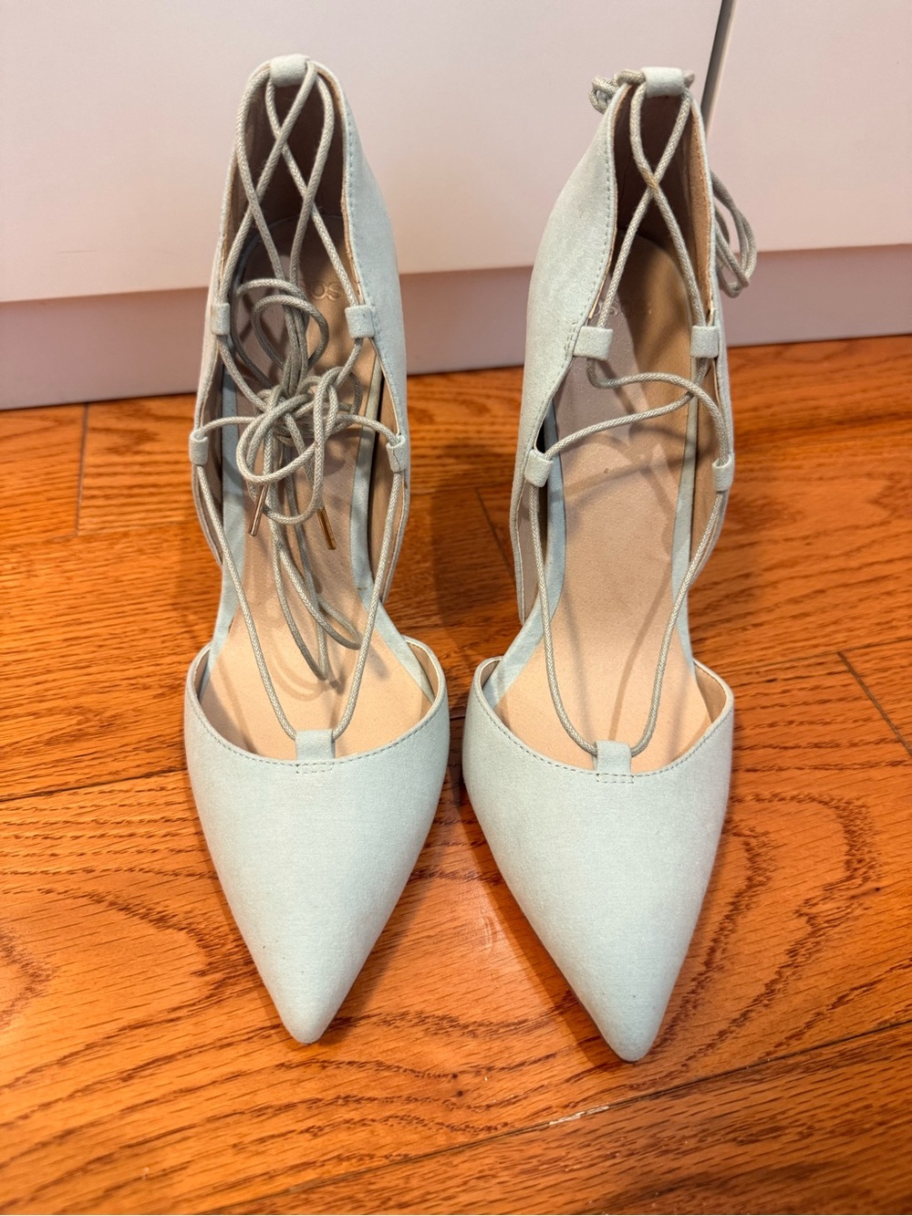 ASOS Mint Green Suede Lace-Up High Heels. Never worn. Size: 8.5. 4.5 inch heel